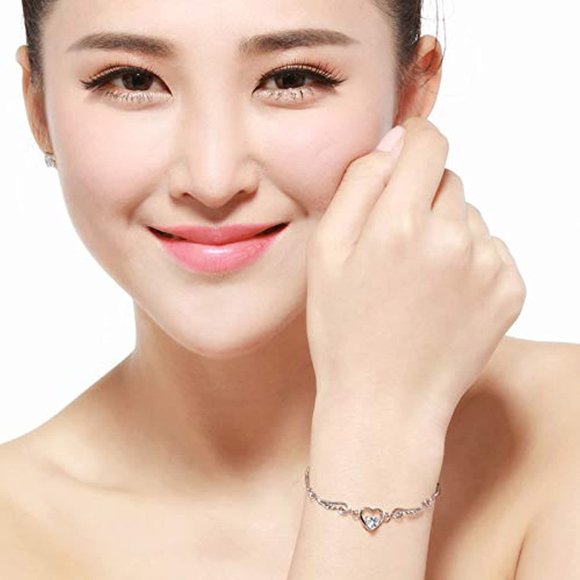 14k Gold Amethyst Angel Wing Heart Sterling Silver Bracelet/Anklet - Picture 6 of 10